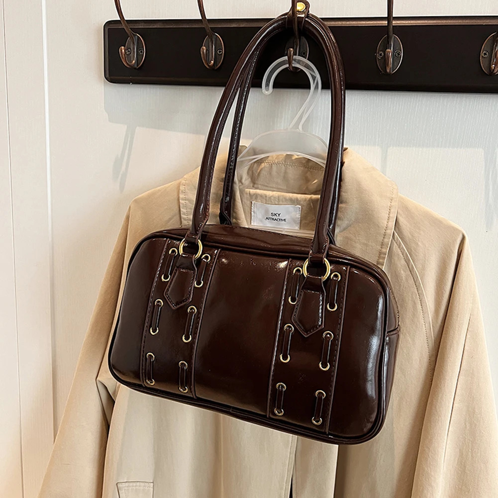 Womens shoulder bag PU leather womens Boston handbag solid color 250320