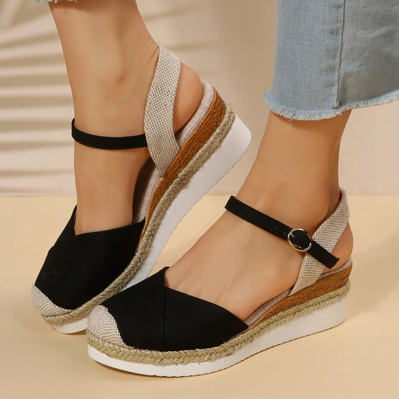 Women Closed Toe Wedge Sandals Summer Buckle Strap Gladiator Shoes Woman Fashion Espadrilles Platform 250321BJ - view 1