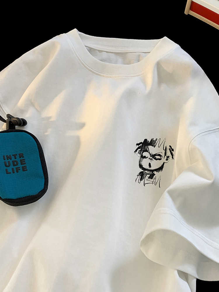 Which Zha graffiti cotton short sleeve T-shirt men's summer trend brand 2025 new half sleeve youth round neck loose body shirt W250117