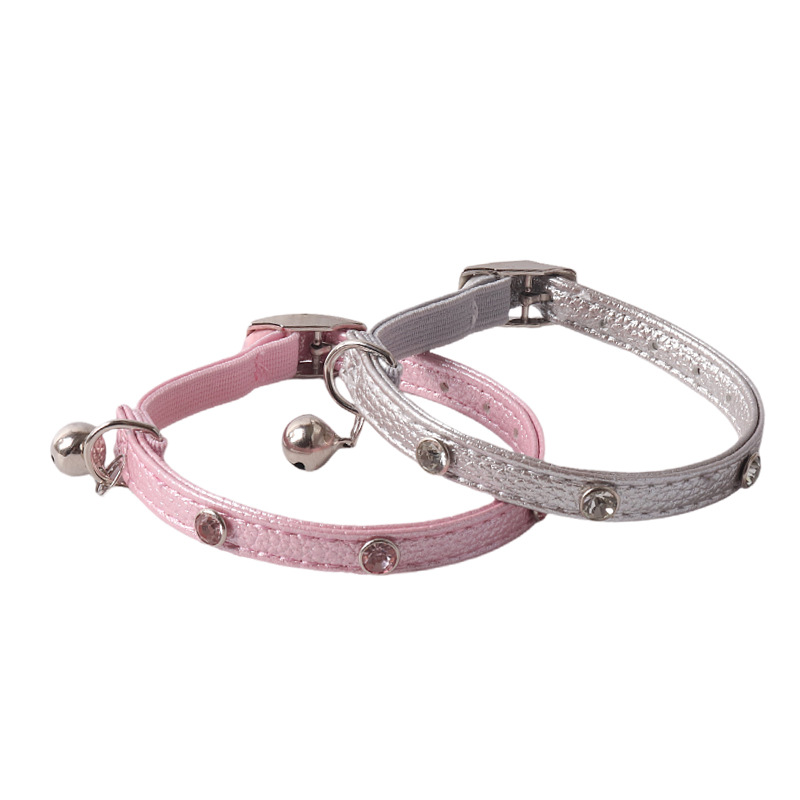 Fashion Cat Collar with Bell and Rhinestone, Pet PU Leather Collar Diamond Studded Necklace Small Big Cat Collar for Boy Cats, Girl Cats with Safety E