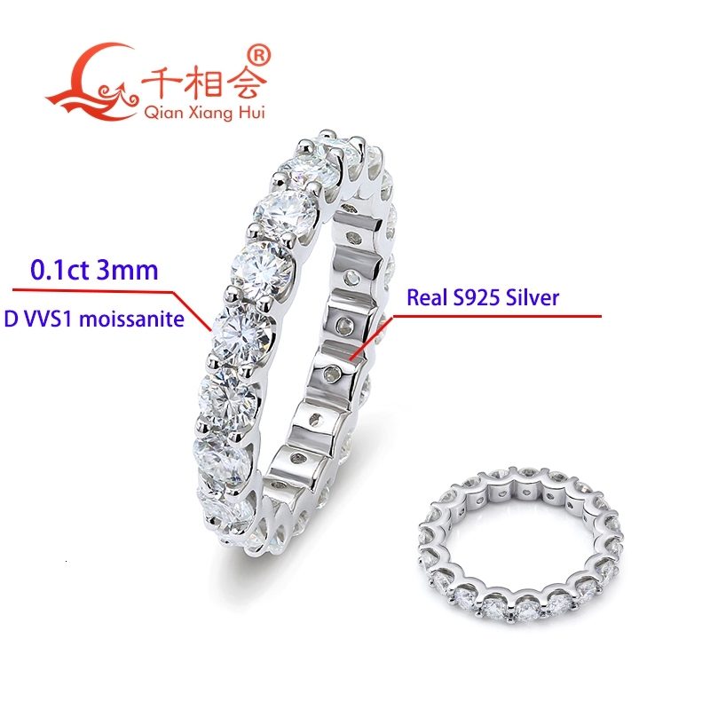 0.1ct 3mm round D vvs moissanite full Eternity Band ring 925 Sterling Silver Jewelry man women Engagement gift party dating