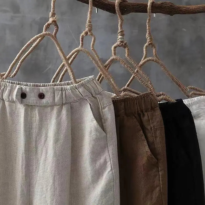 Womens loose casual harem pants for spring and summer simple wide leg women cotton linen Trouser 250320