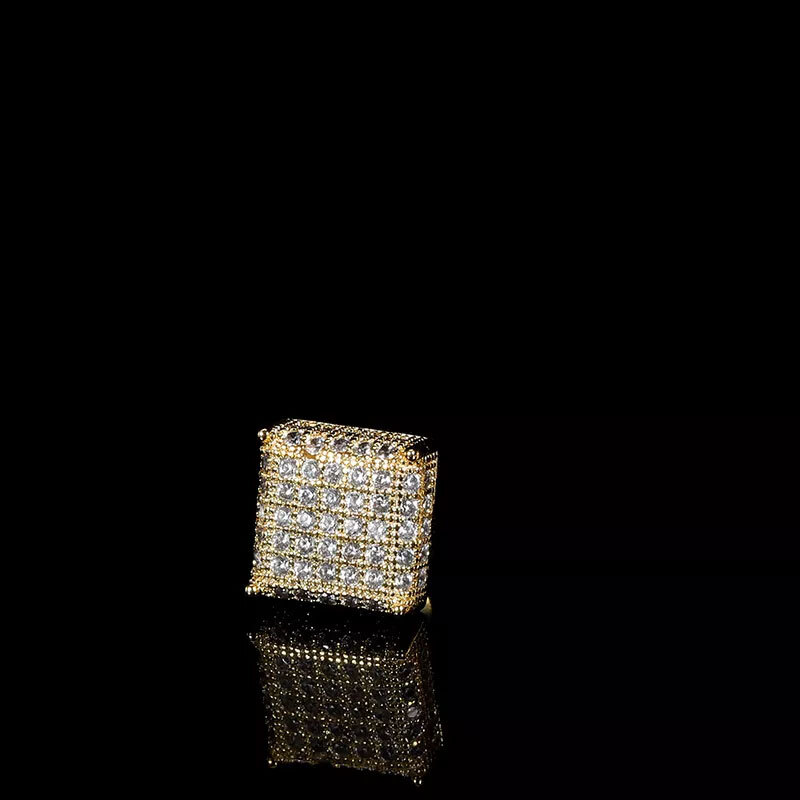 Hip Hop Iced Out Jewelry Gold Plated Earrings Women Micro Pave 3A Zircon Square Screw Back Earring