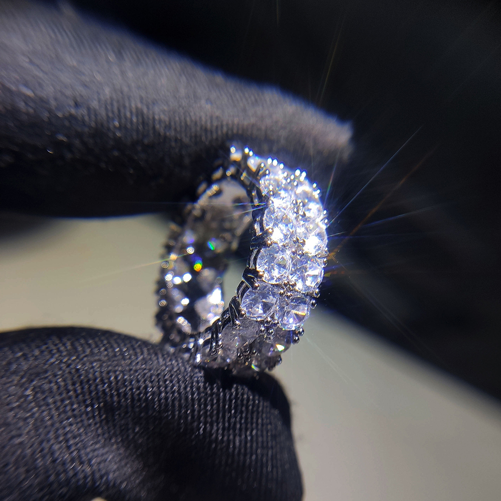 8mm Iced Out Cubic Zirconia Double Row Tennis Ring CZ Finger Ring Hip Hop Men Women Jewelry Drop Shipping