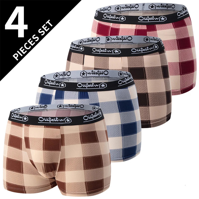 4 packs of mens fashionable printed boxer underwear in European and American sizes comfortable swim dry oversized shorts 250320
