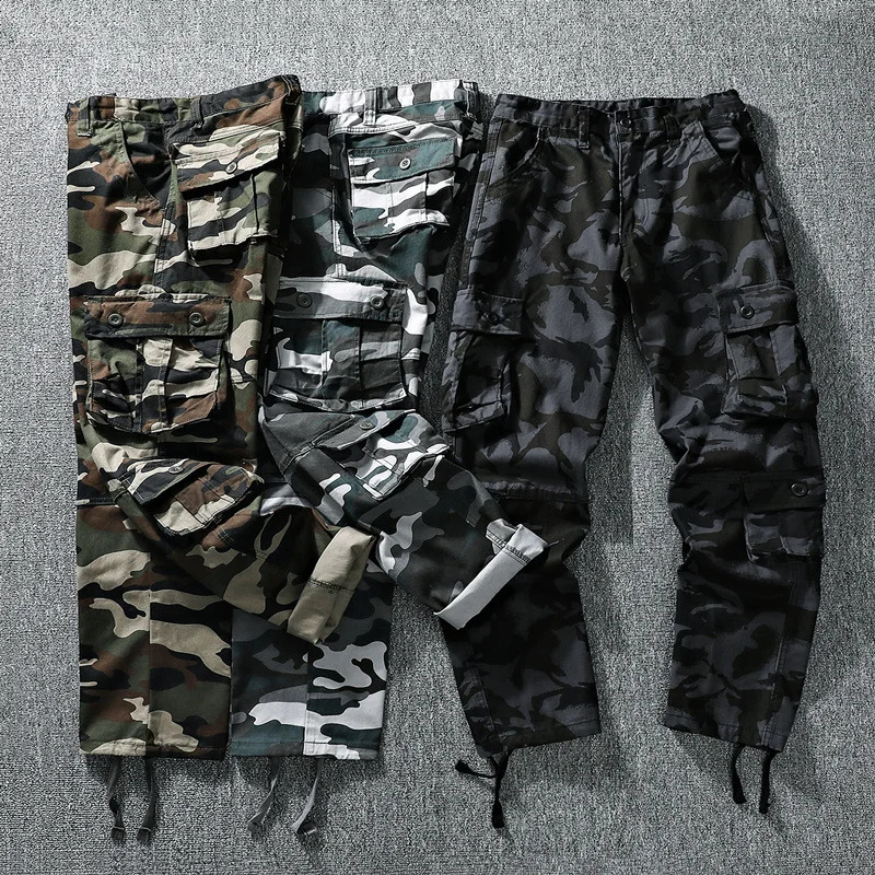 Men Tactical Pants Cargo Trousers Fashion Casual Sports Outfits Camo Pants Loose Straight Pants 250320