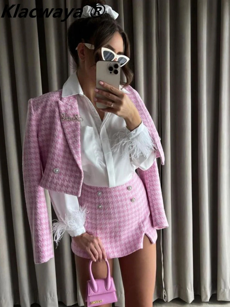 Klacwaya tweed set 2-piece fashionable jacket womens shorts set womens shorts 250318
