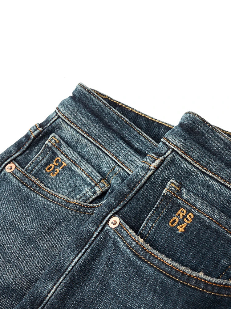 2025 Spring 15oz elastic brushed lining fabric jeans mens washed vintage denim Trouser 250320