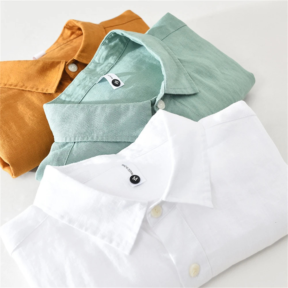 Summer mens short sleeve shirt Solid Tops mens clothing fresh Style Loose Casual Linen shirts for man 250320