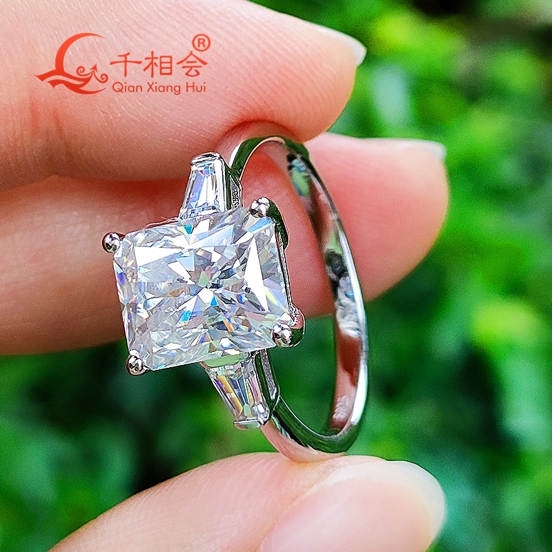 8x10mm radiant cut 925 Silver D VVS baguette Moissanite Ring Men women Diamonds wedding dating gift fine Jewelry