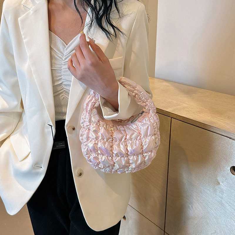 2025 Spring New Korean Temperament Peplum Bag Fashion Premium Feeling Silver Mini Underarm Bag Pleated Clutch Tote Handbag Y250320