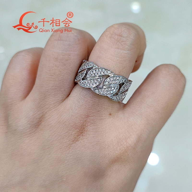 Sterling S925 Silver Hip Hop Moissanite Ring 10.5mm Half Semicircle Unisex Diamond Fine Jewelry for Men And Women