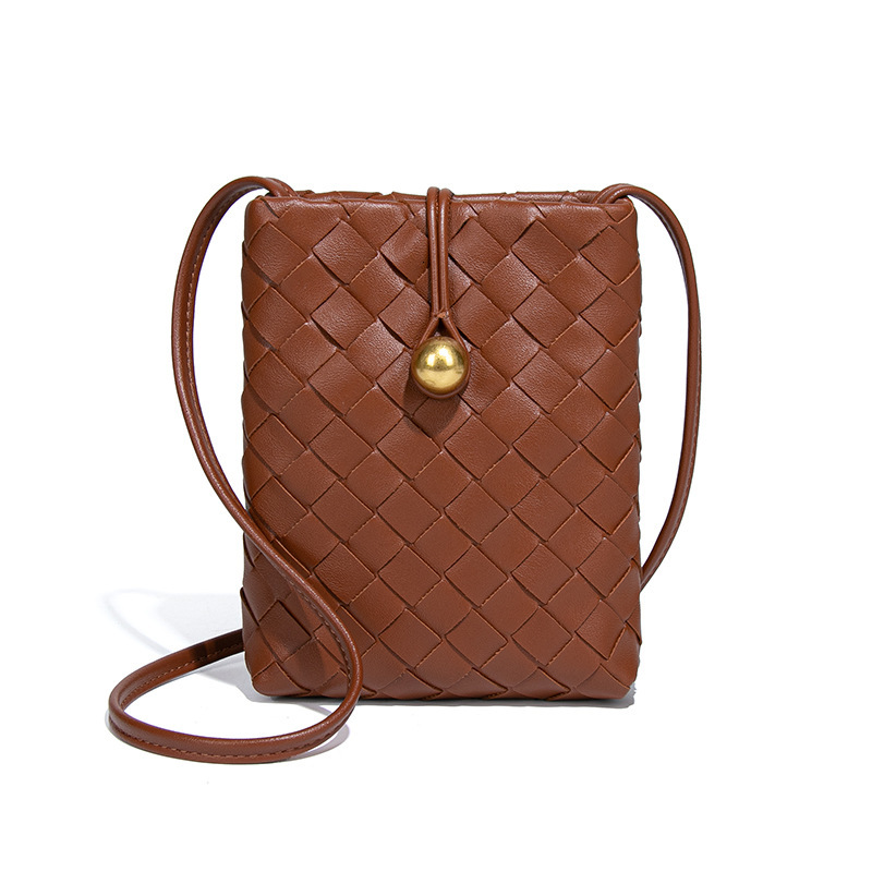 2025S Fashion Designer Fashionable Mini Vertical Woven Phone Bag Versatile Crossbody Wallet Niche Texture Trendy Single Shoulder Women S Bag