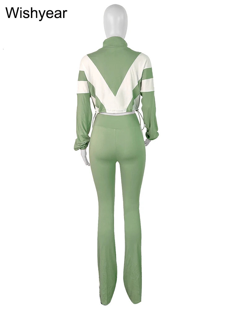 Fashion Patchwork Long Sleeve Zipper Crop Jacket and Skinny Pencil Pants Two Piece Set Woman Tracksuit Jogger Sports Outfits 250321