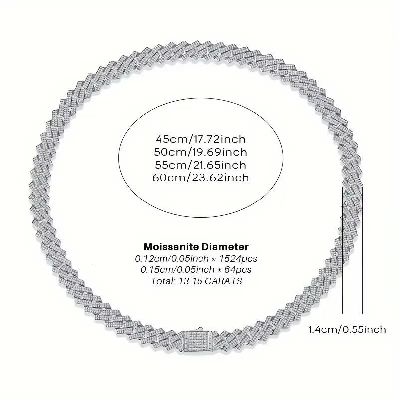 1pc Moissanite Necklace 925 Sterling Silver 18K Golden Plated Cuban Chain Hip Hop Cuban Necklace Cuban Clavicle Chain For Men
