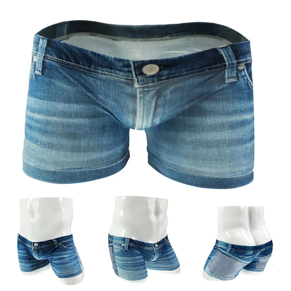 Sexy Big Bag Ice Silk 3D Jeans Printed Boxer Shorts and Underwear Mens Set 250320
