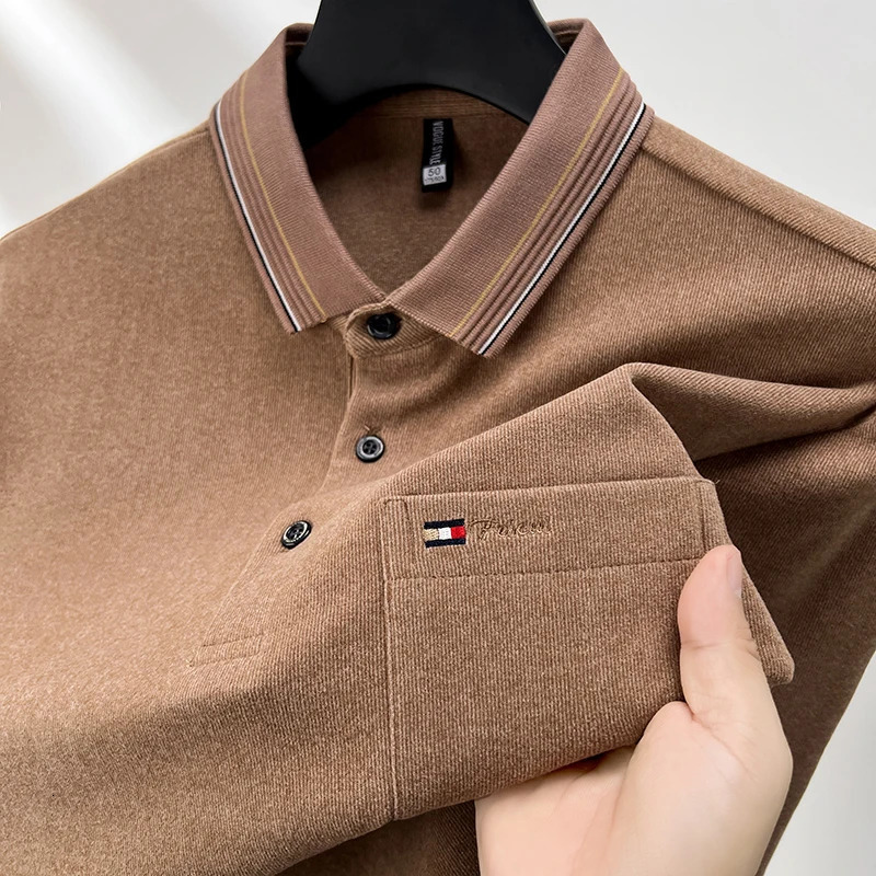 High quality long sleeve mens polo shirt autumn style pocket embroidery highend n clothing comfortable casual Tshirt 250320