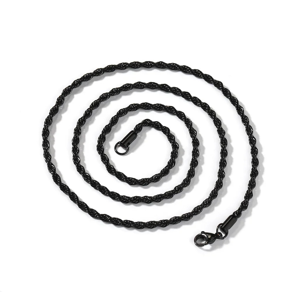 26MM Classic Black Twisted Rope Necklace Suitable for Mens Steel Waterproof Stainless Womens Hip Hop Jewelry 250313