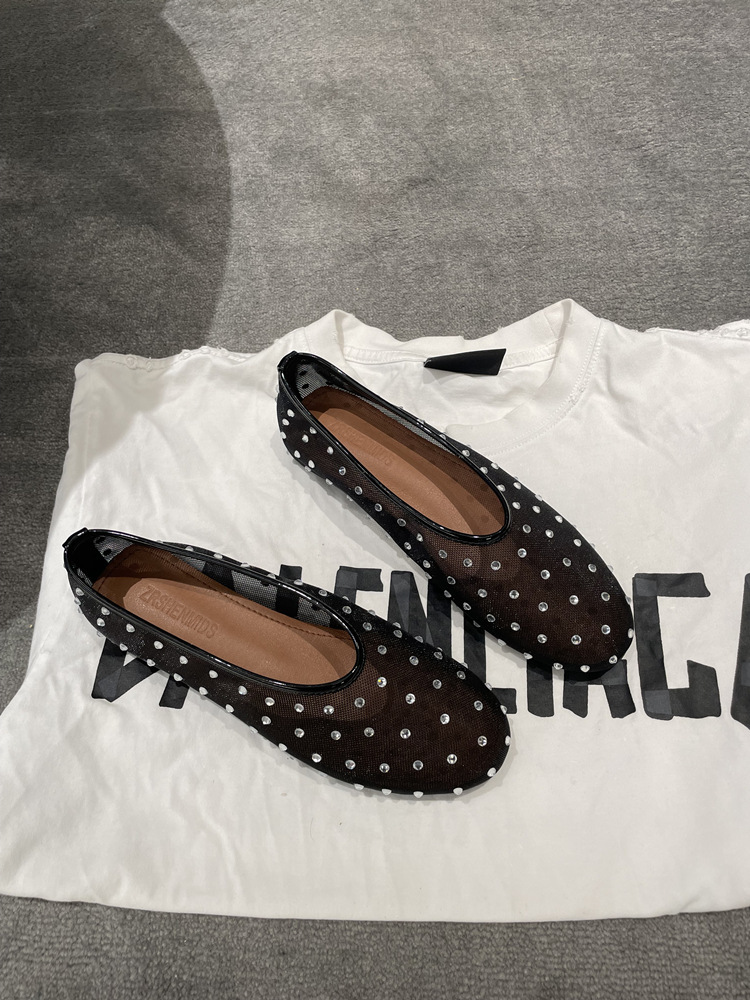 New spring and summer fashion round-toe rhinestone Mary Jane flat shoes for women comfortable ballet dancing shoes