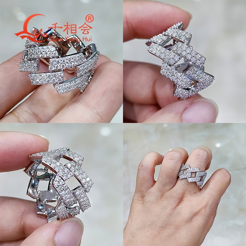 14mm Sterling 925 Silver two rows solid hip hop Moissanite Ring Men women Round Brilliant Diamonds Engagement Male Jewelry