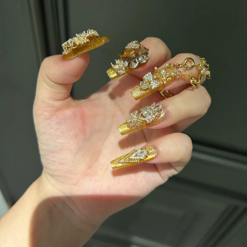 10Pcs High Quality Handmade Press on Nails Rhinestone Color-Block Inlay Internet Celebrity Nail Art Sweet And Cool Girl Style 250319