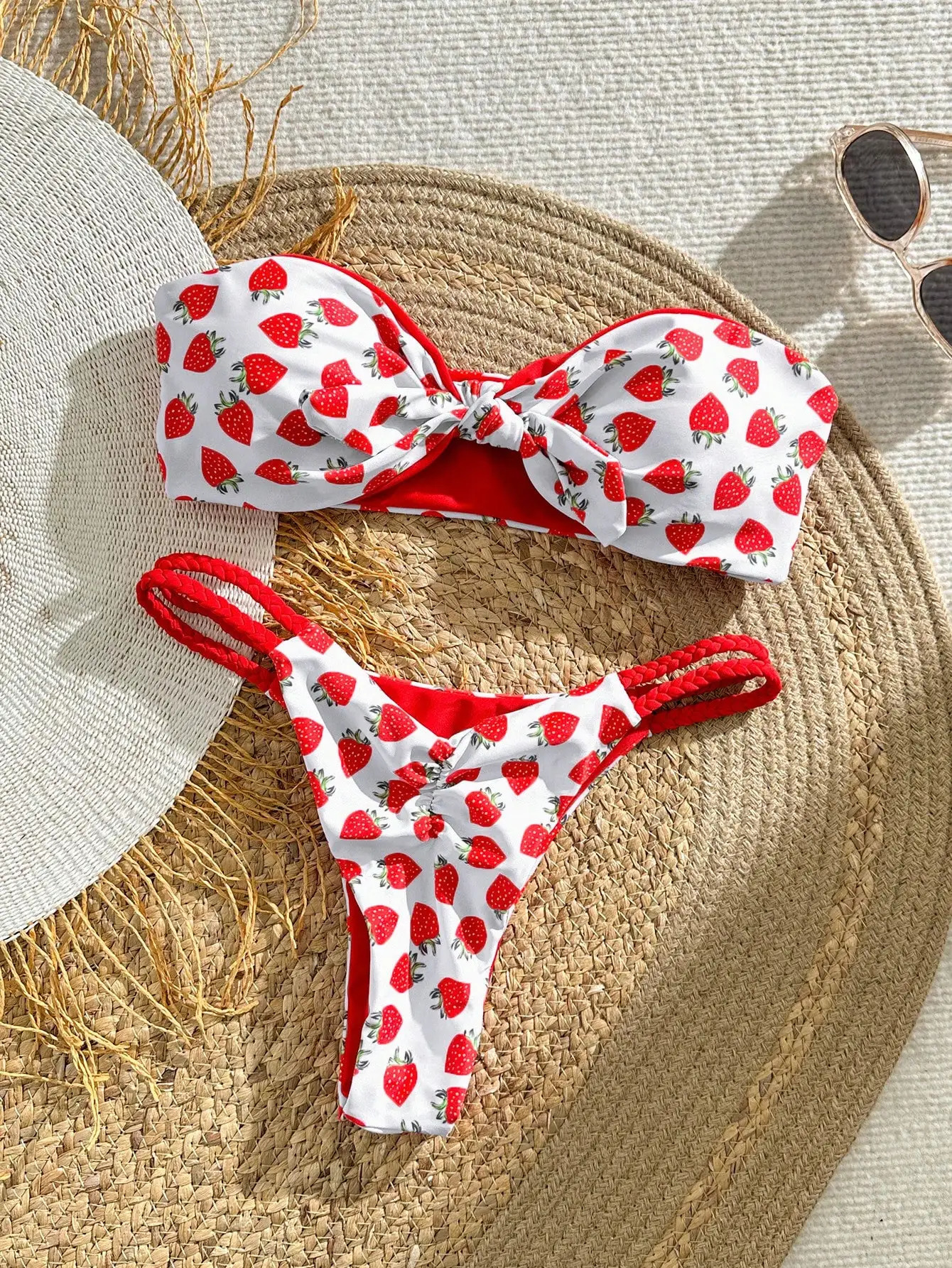 BIKINX Strawberry Printed Stripeless Lace Womens Bikini Set 250317