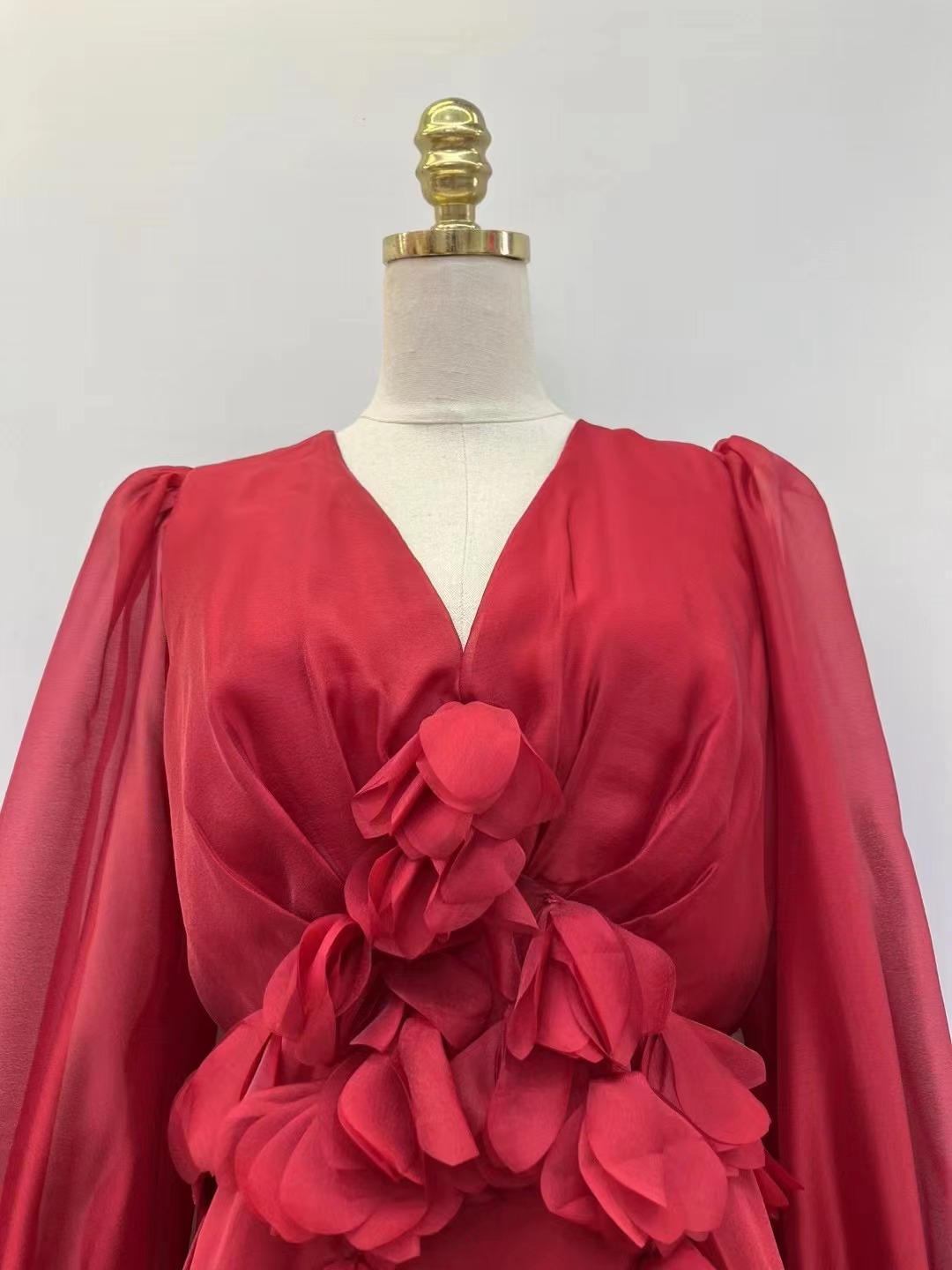 K61351 A3 high quality new French high-class lady sexy V-neck three-dimensional flower high waist figure showing mesh dress