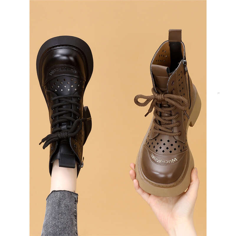 High Heel Korean Version Of Thick Soled Hollow Hole Shoes For Women Spring New Fashionable Soft Sole With Small Round Toe And Skirt Cool Boots