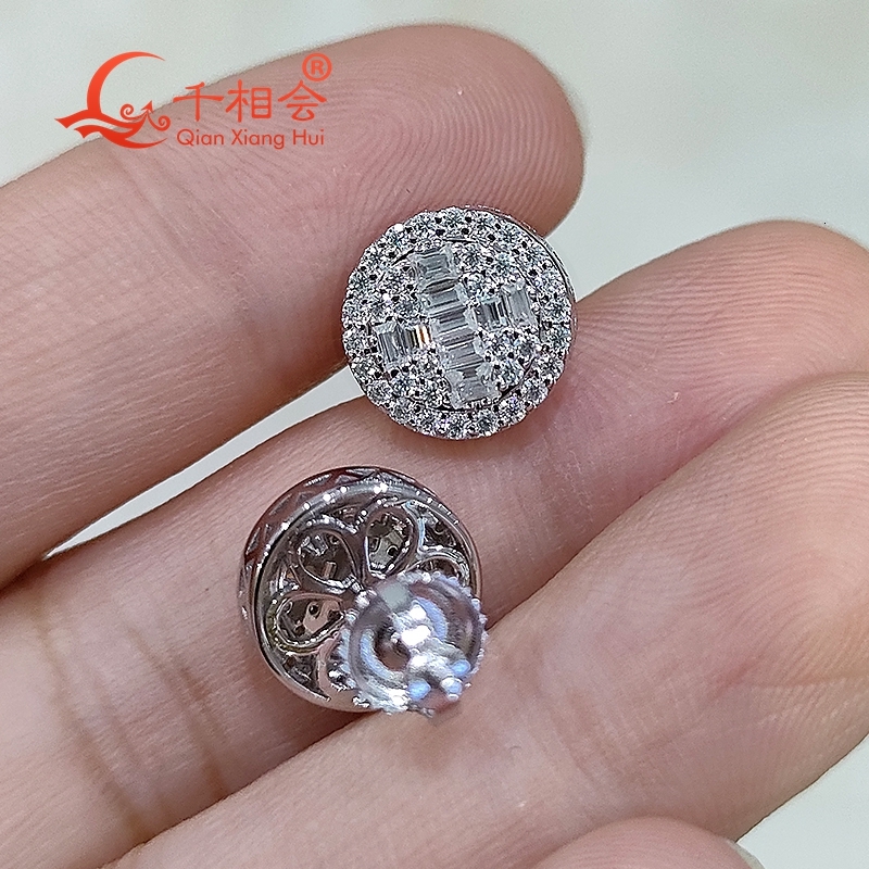 10mm melee round Cross baguette shape 925 silver D VVS moissanite stone ear stud Earing for jewelry gift datting women wedding