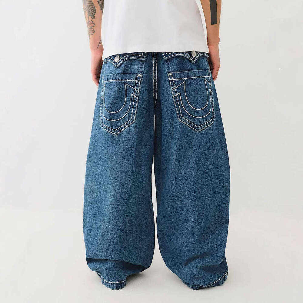 Street American fashion brand embroidered loose wide leg baggy jeans casual pants
