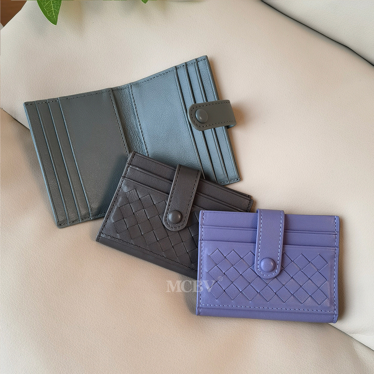 2025S Trend Designer MCBV Sheepskin Handmade Woven Multi Slot Bag Genuine Leather Fold Buckle Unisex Card Clip Coin Bag