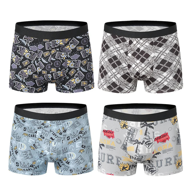 4 packs of mens fashionable printed boxer underwear in European and American sizes comfortable swim dry oversized shorts y250320