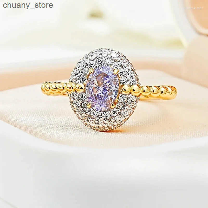 Solitaire Ring Cluster Rings Vintage Style Full Diamond Gold-plated 925 Silver Ring With Feminine Charm Niche Design Wedding Jewelry z250321
