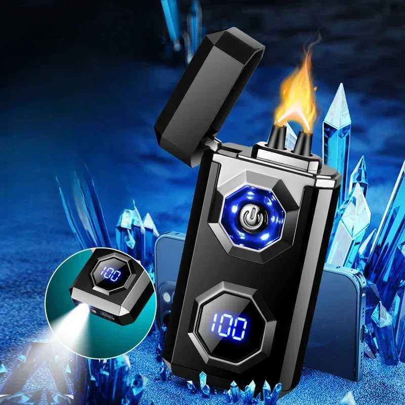 2025New Big Flame Electric Arc Metal Lighter Windproof LED Lighting Power Display Ignition Display Fast Charge Ignition GadgetsC250321
