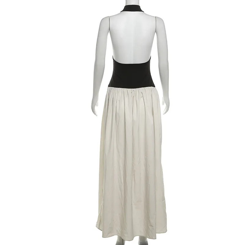 Spring Womens Fashion Wide Truffle Back Splicing Hundred Fold Style Slimming Floor Dragging Dress 250320