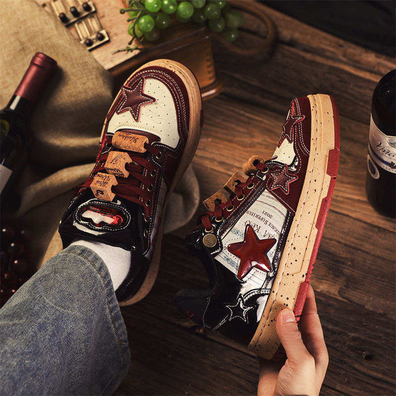 2024 New Red Wine Longjing Star Plate Shoes Men's China-Chic Small crowd Design Sports Leisure Men's Shoes Fashion X88