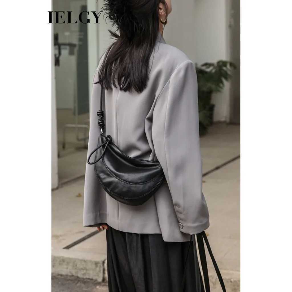 IELGY high-end casual multi shoulder cross body soft leather cream bottom bag Y250320