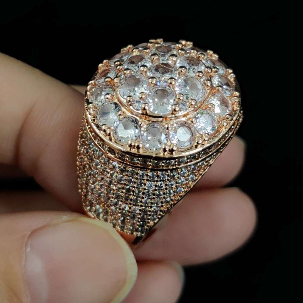 Hip hop trendy copper material, real gold, electroplated flower diamond, men's ring, personalized accessory