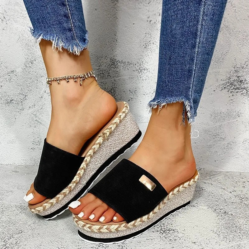 Summer Wedges Slippers Platform High Heels Women Slipper Ladies Outside Shoes Basic Clog Wedge Flip Flop Sandals 250321BJ