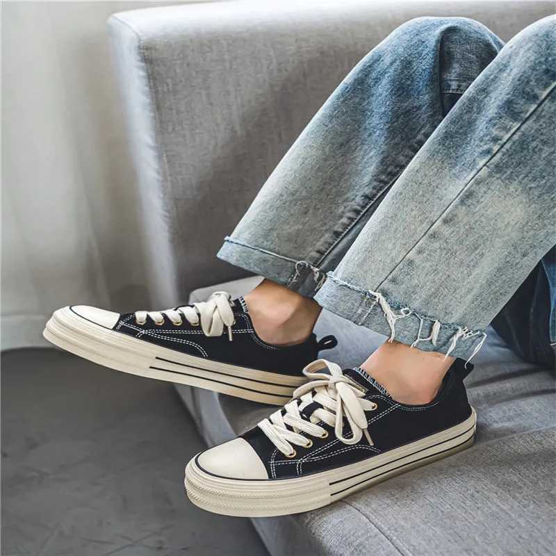 2024 Hot s ic Black Canvas Shoes Men Spring Summer Platform Canvas Sneakers Men Cfort Low-top Mens Vcani Shoes Y250320