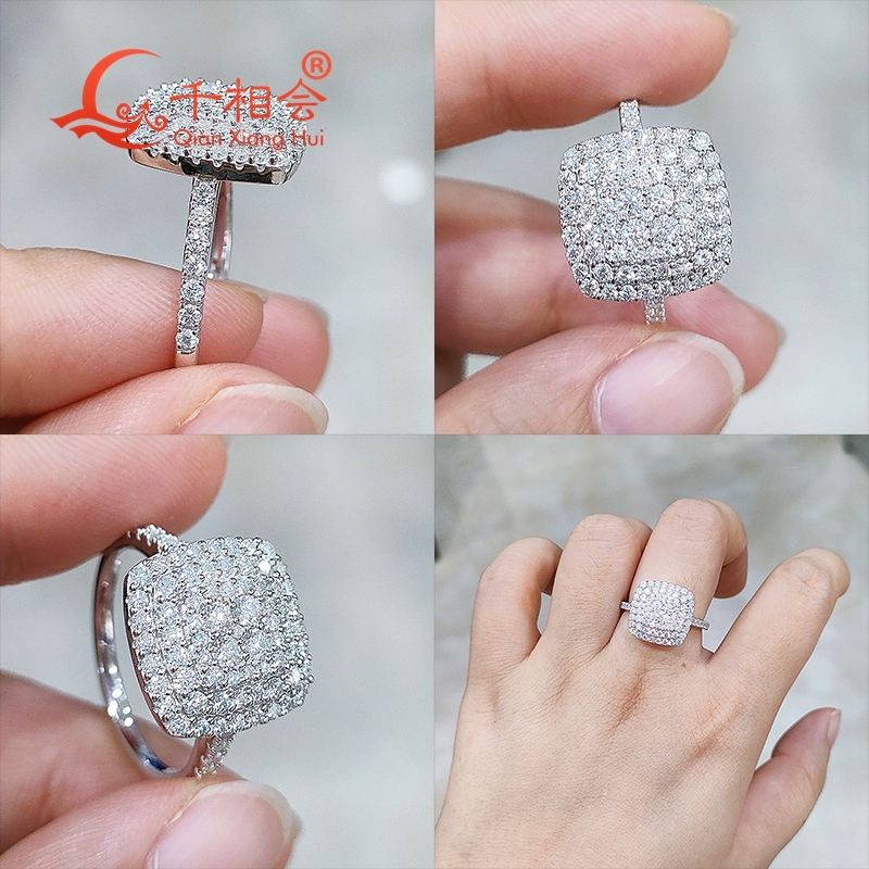 13mm width square 4-layer melee round Moissanite Ring 925 Silver hip hop Men women Diamonds Male Jewelry