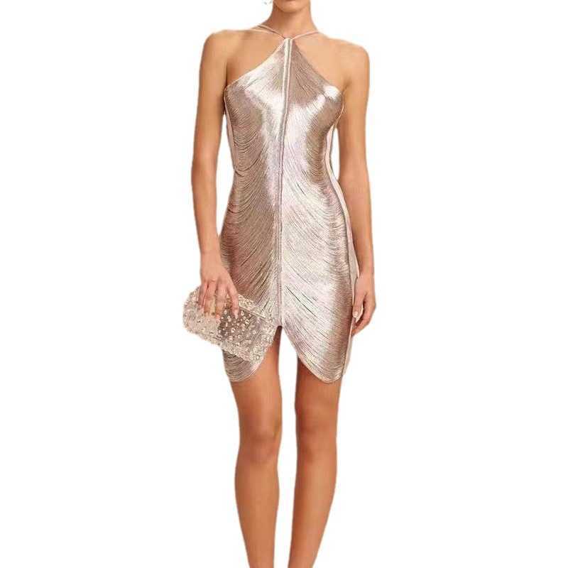 Fashion Tassel Hanging Neck Open Back Dress New Product for Spring/Summer 250315