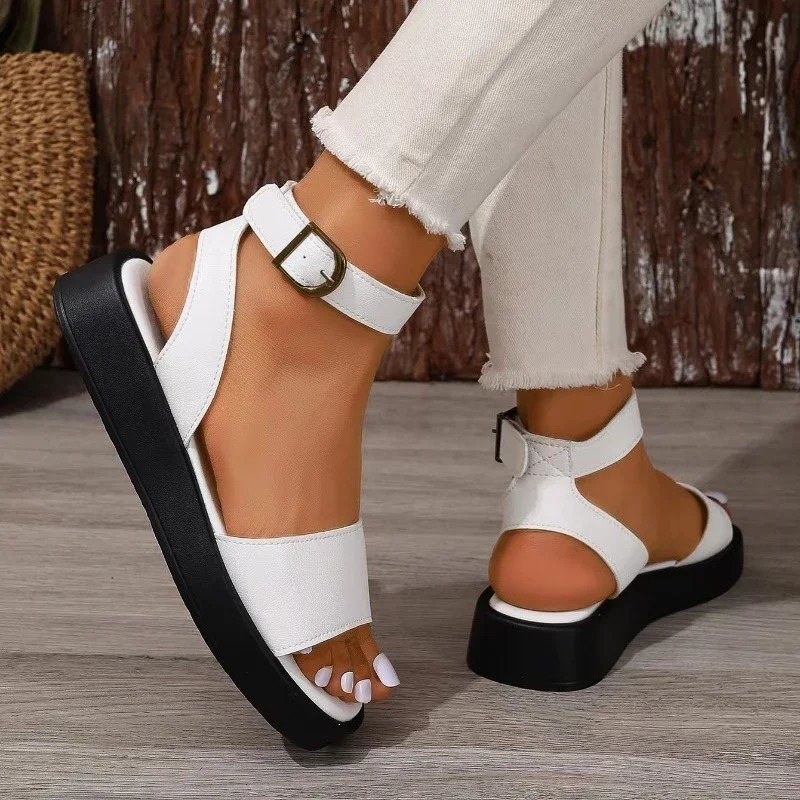 Summer Womens Sandals y Leather Fashion Square Open Lace Comfortable Block Heel Platform 250321BJ - view 3
