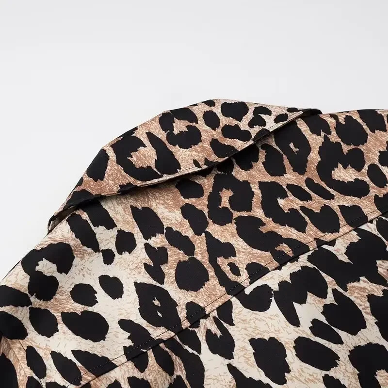 Y2K TRAF Leopard Print Jackets for Women Spring Chic Turndown Collar Coat Female Front Zipper with Pockets In Outerwear 250320