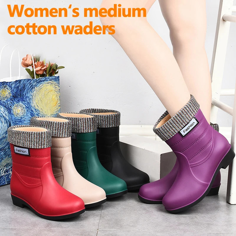 Outdoor Fashion Mid-calf Womens Non-slip Rain Boots Four Seasons Fashion Waterproof Non-slip Kitchen Work Rain Boots 250317