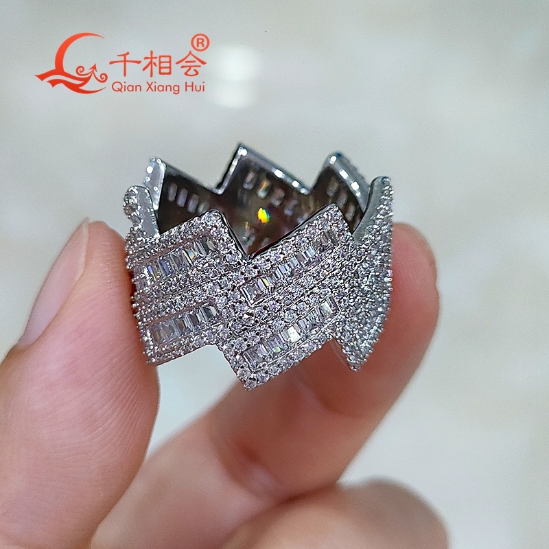Hip Hop Emerald Moissanite Ring 15mm Square Wave Sterling 925 Silver for Men And Women Diamond Fine Jewelry