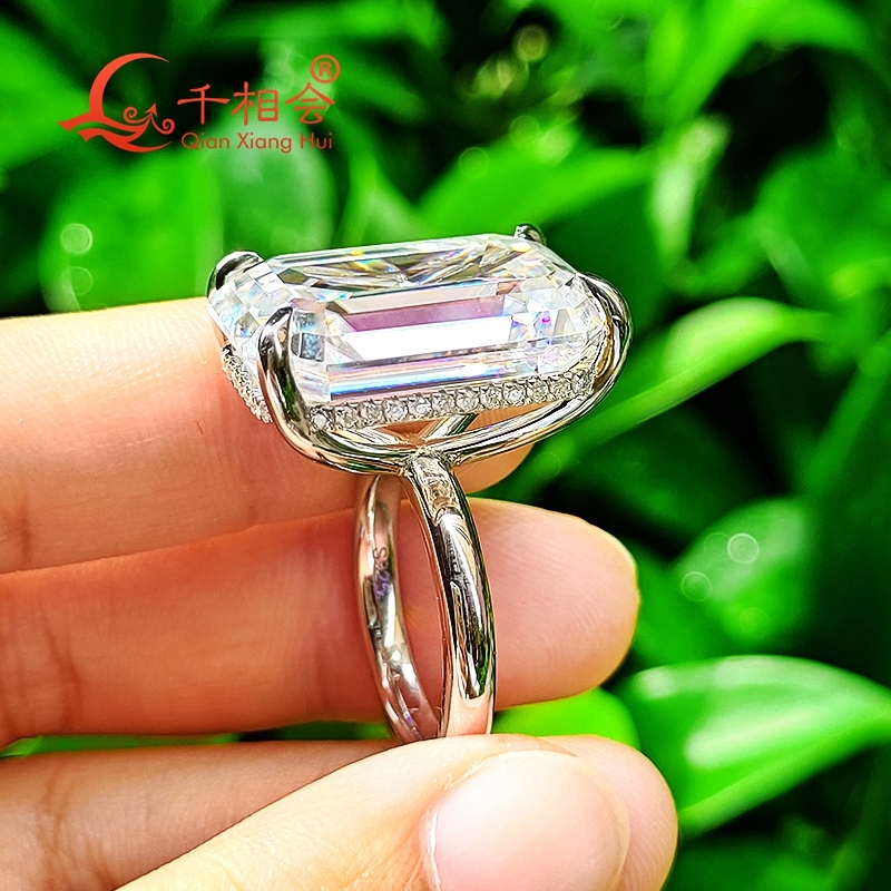 15.5*22mm 30ct emerald stone Sterling 925 Silver hip hop Moissanite Ring Men women Diamonds Male fine Jewelry