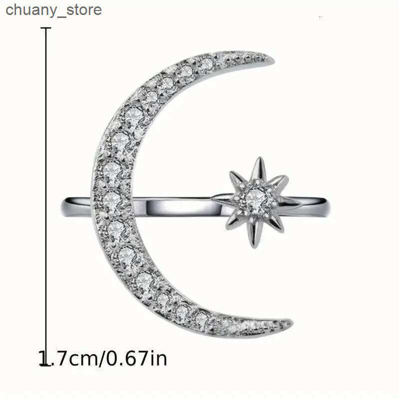 Solitaire Ring Hot Crescent Fashion Star Moon Simple Open End Ring z250321