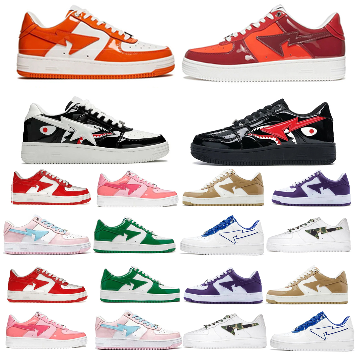 Designer Shoes Mens Black Shark Face Patent Leather Shoes Womens Triple White Genuine Leather Sneakers ABC Camo Combo Pink Flat Heels SK8 Low Star Platform Trainers