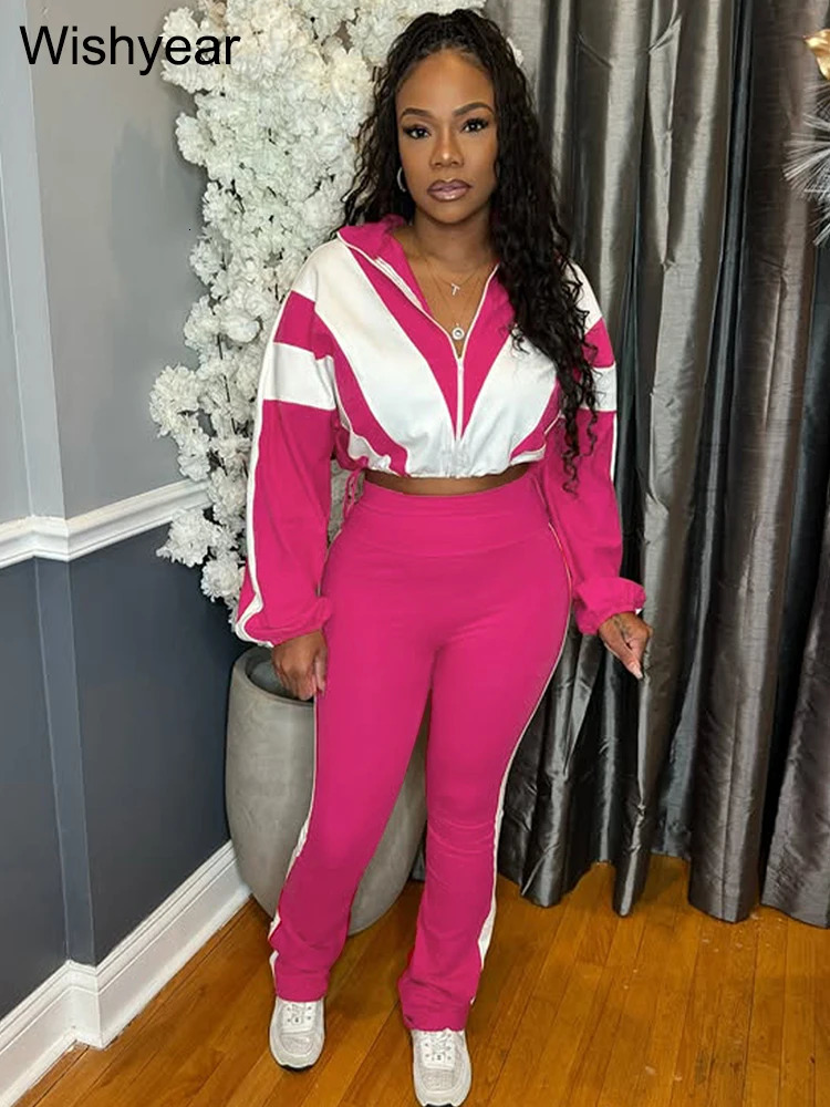 Fashion Patchwork Long Sleeve Zipper Crop Jacket and Skinny Pencil Pants Two Piece Set Woman Tracksuit Jogger Sports Outfits 250321